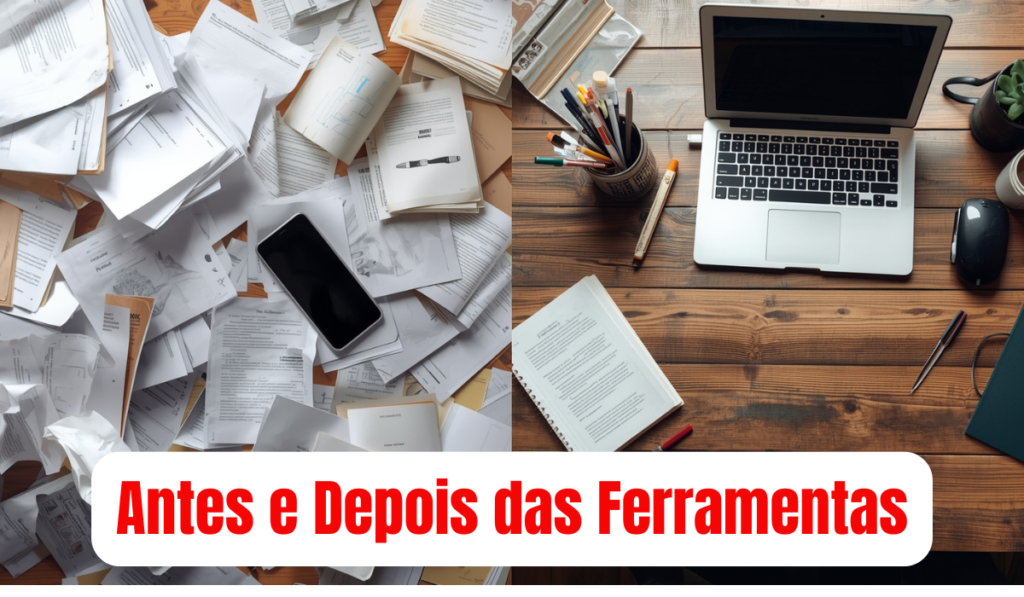Comparação entre rotina de estudos desorganizada e organizada com ferramentas digitais