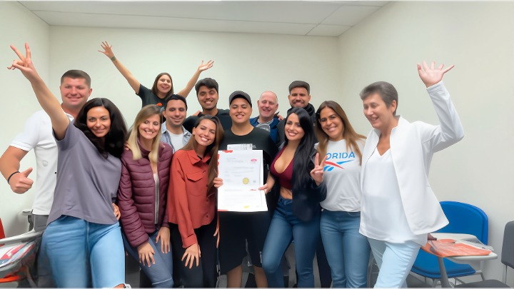 Pessoa celebrando sucesso após concluir curso em plataformas de curso de inglês online com certificado