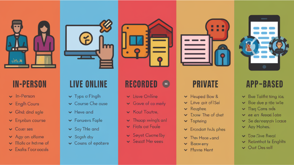 Comparação entre diferentes modalidades de curso de inglês disponíveis