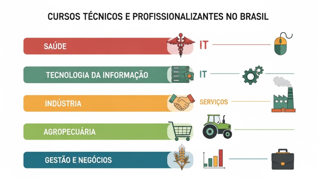 Categorias de cursos profissionalizantes disponíveis no mercado brasileiro